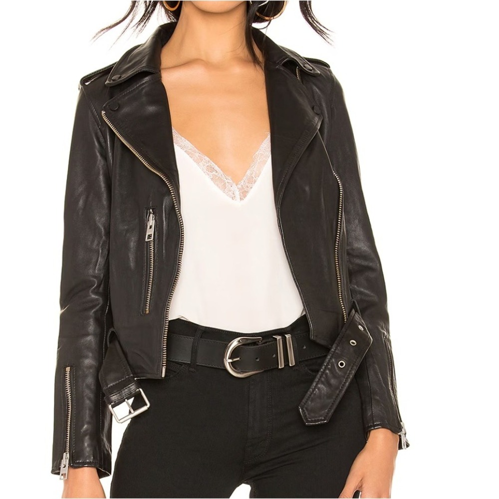 AllSaints Balfern Leather Biker Jacket Black Silver‎ Hardware Size 2 - Picture 4 of 6